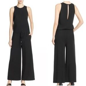 THEORY Jumpsuit Black MED sleeveless silky knit drawstring waist flowy PERFECT